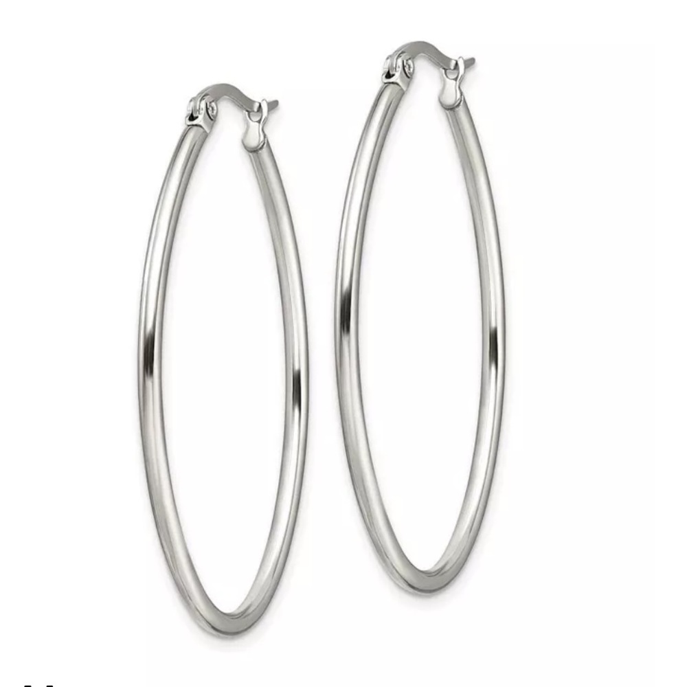 Claissic Stainless Steel Polished Silver Oval Hoop Earrings by Chisel New In Box